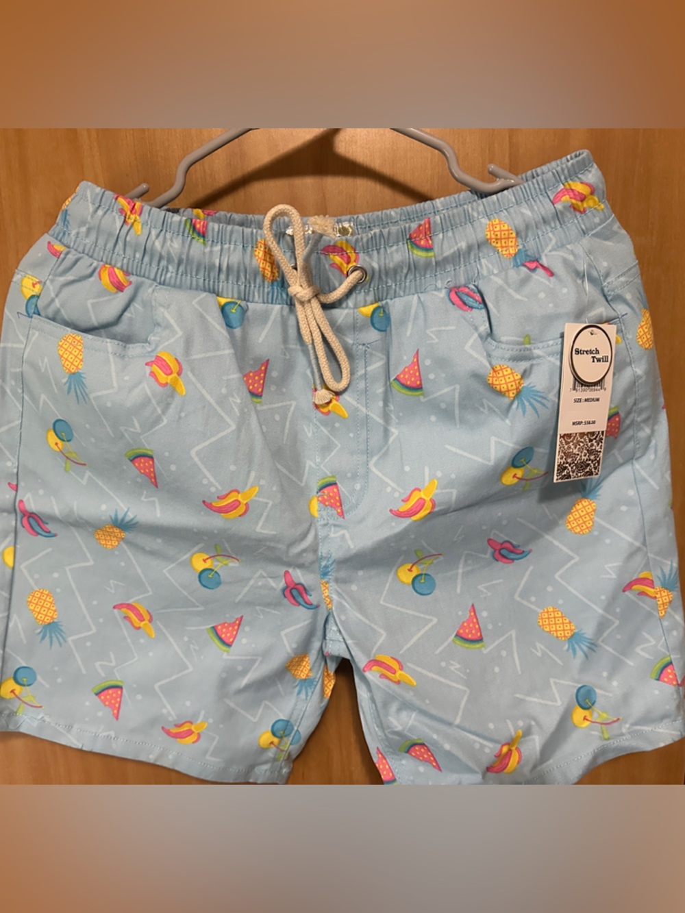 Men’s. medium Light Blue Tropical Fruit Shorts